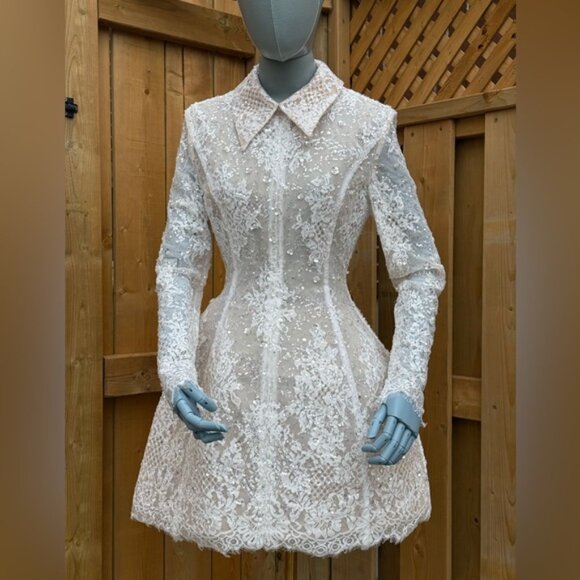 🆕 BRONX & BANCO 🧿 NWOT Adelaide White Lace Bridal Mini Dress, Sz XS US 2 - Picture 4 of 16